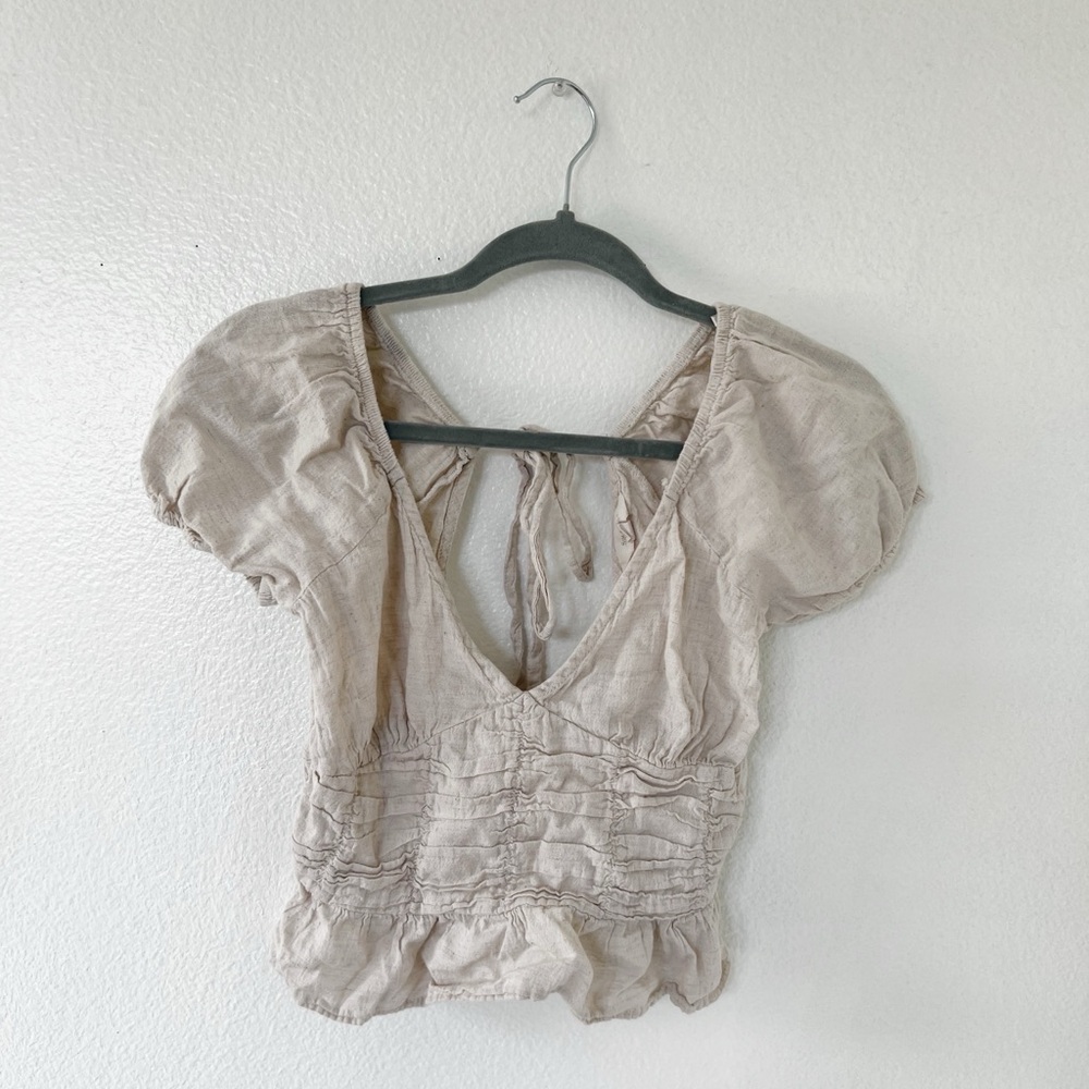 Beige Puff Sleeve Women's Top
